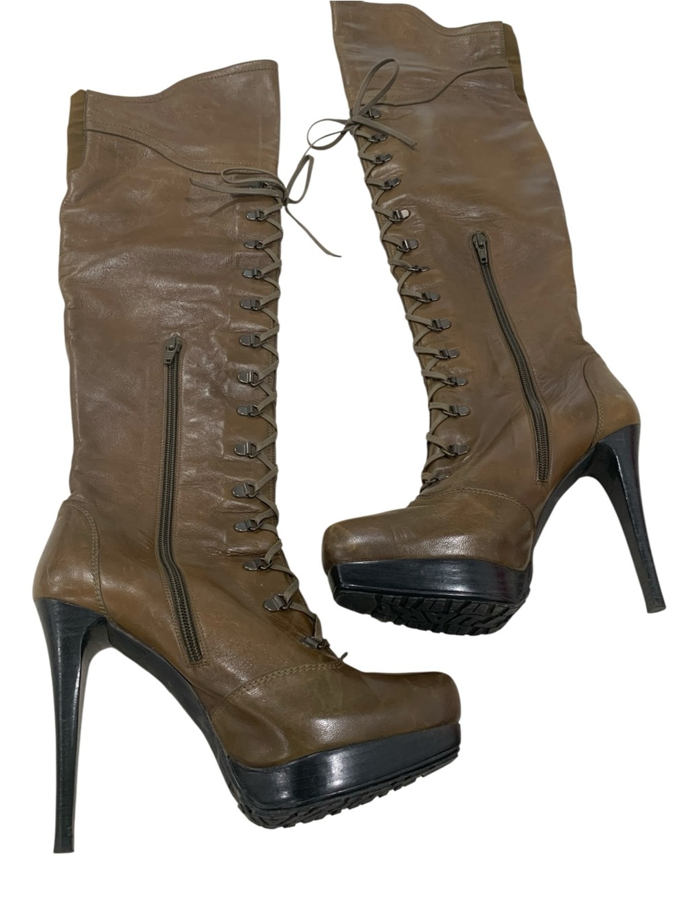 Stuart Weitzman Brown Leather
Over the Knee Lace Up Stiletto Boots size 8 - Picture 6 of 11